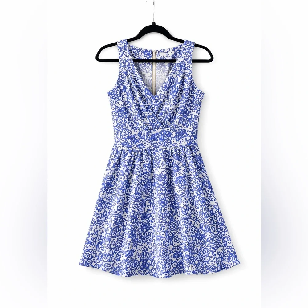 Milly Blue White Mediterranean Tile Fit Flare Dress Size 2 - Picture 3 of 6